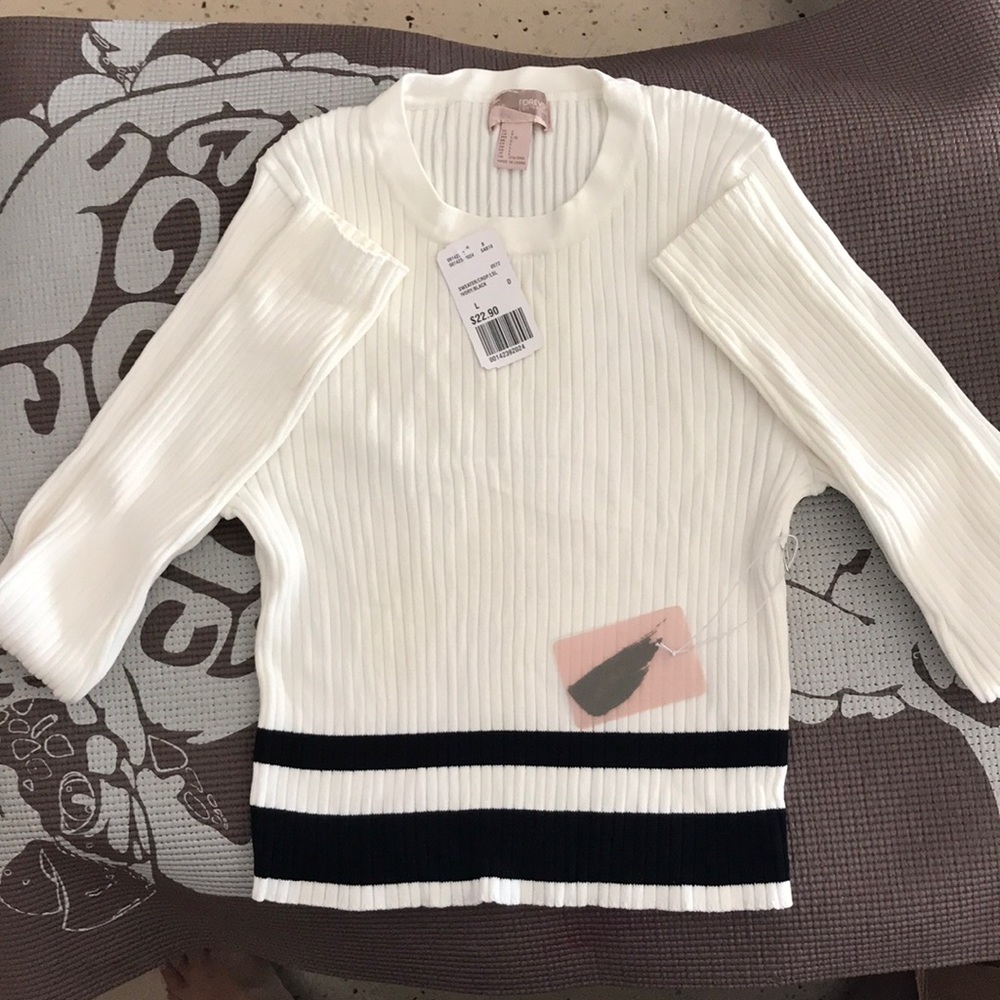 Forever 21 crop Top long sleeve ivory/black size L